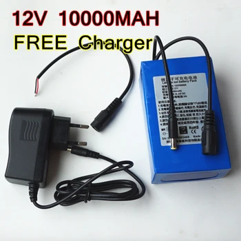 

Free Charger for 12V 10000MAH Lithium Polymer Rechargeable Power Source 3AH Li-ion Batteries Pack
