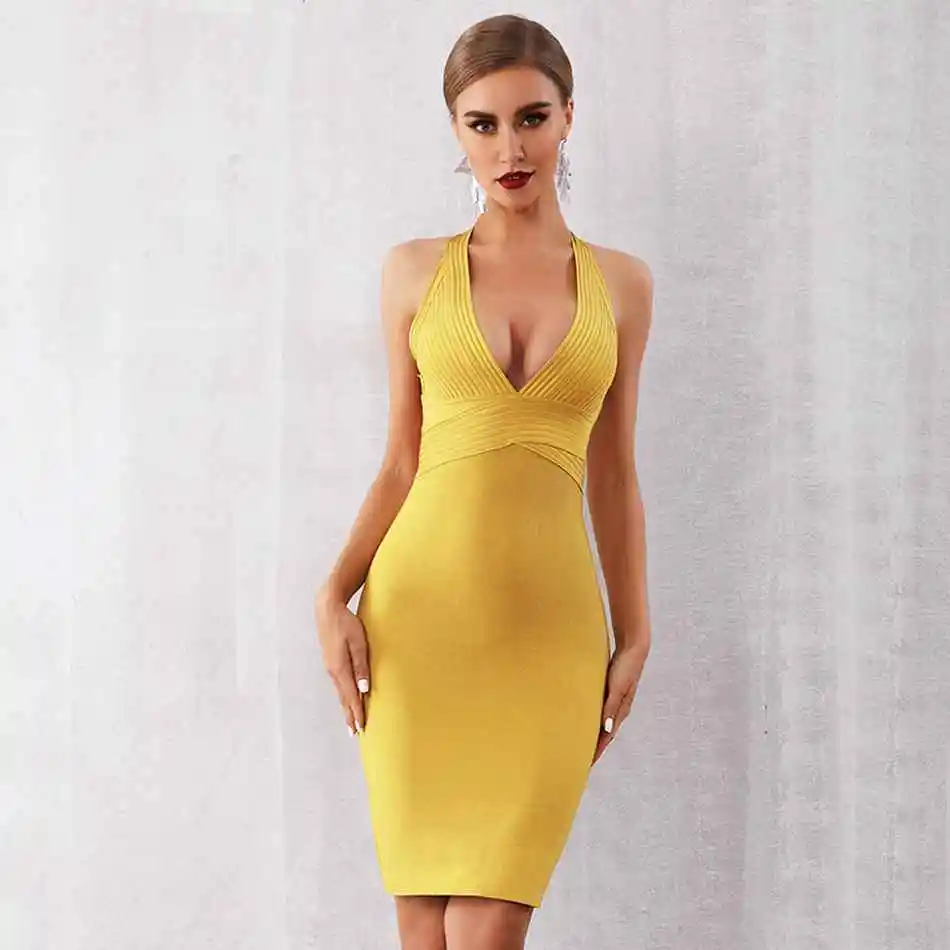 

Newest Celebrity Evening Party Bodycon Bandage Dress Women Sleeveless Deep V-Neck Sexy NightClub Backless Dress Women Vestidos