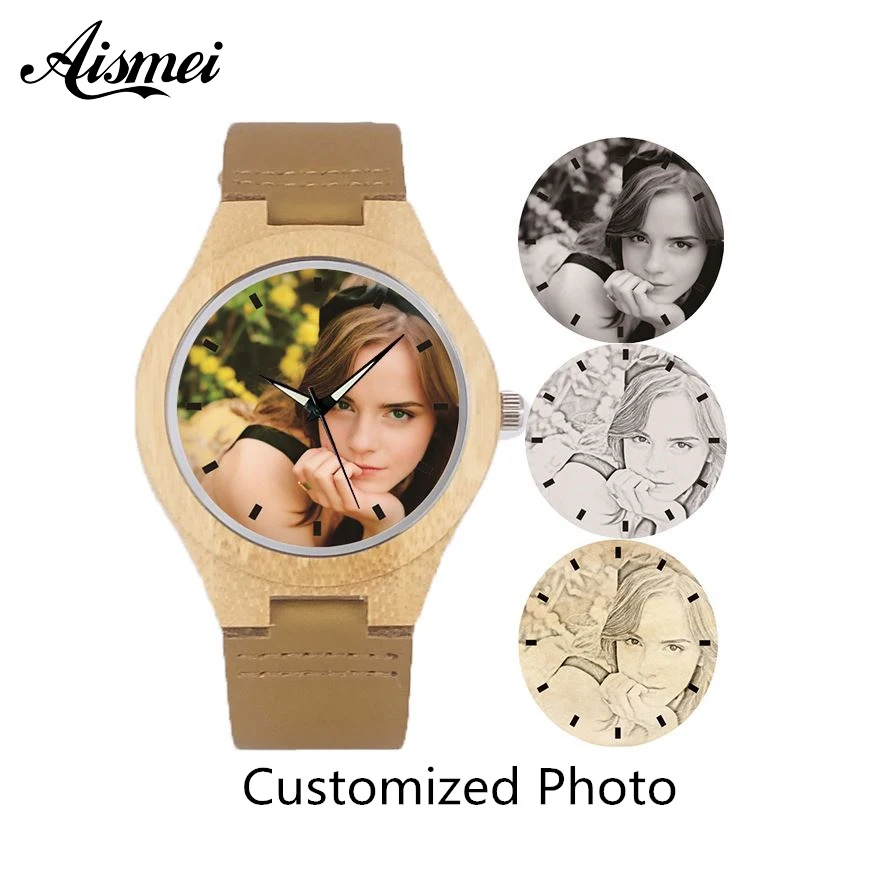 

Personality Creative Customers Photos UV Printing Customize logo Wooden Watch Customization Laser Print OEM Great Gift Watches