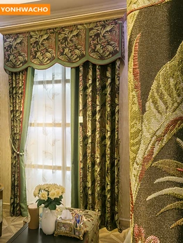 

Custom curtains American stitching linen blackout thick pastoral Jacquard green cloth blackout curtain tulle valance drape B191