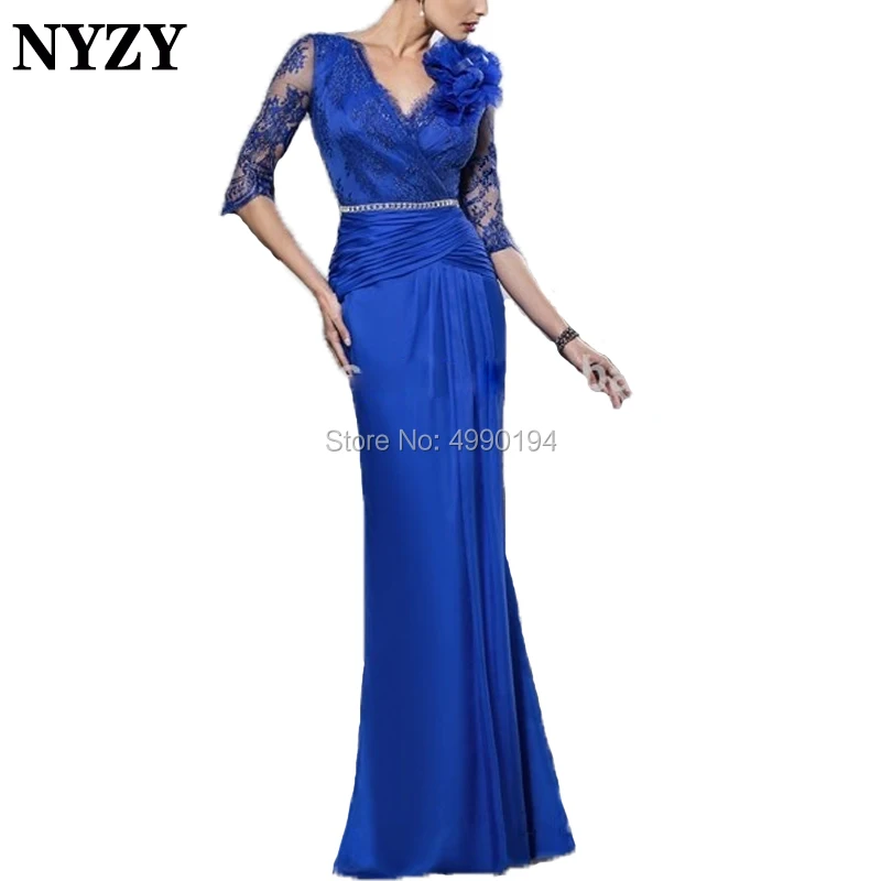 NYZY M151 Elegant Royal Blue Wedding Party Formele Jurk 1/2 Mouwen Lange Moeder van de Bruid Bruidegom Jurken 2019 mae de noiva NYZY M151 Elegant Royal Blue Wedding Party Formele Jurk 1/2 Mouwen Lange Moeder van de Bruid Bruidegom Jurken 2019 mae de noiva