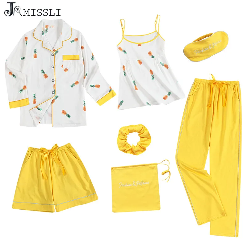 JRMISSLI/Осенняя Пижама новинка 2019 7 шт. осенняя Женский пижамный комплект пижама