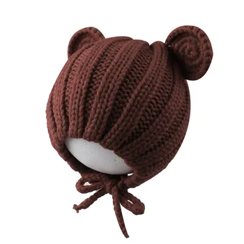 

Knitted Fashion Baby Hat For Girls Handmand Crochet Ears Baby Beanie Lace Up Ear Protect Warm Hat Autumn Baby Girls Clothing