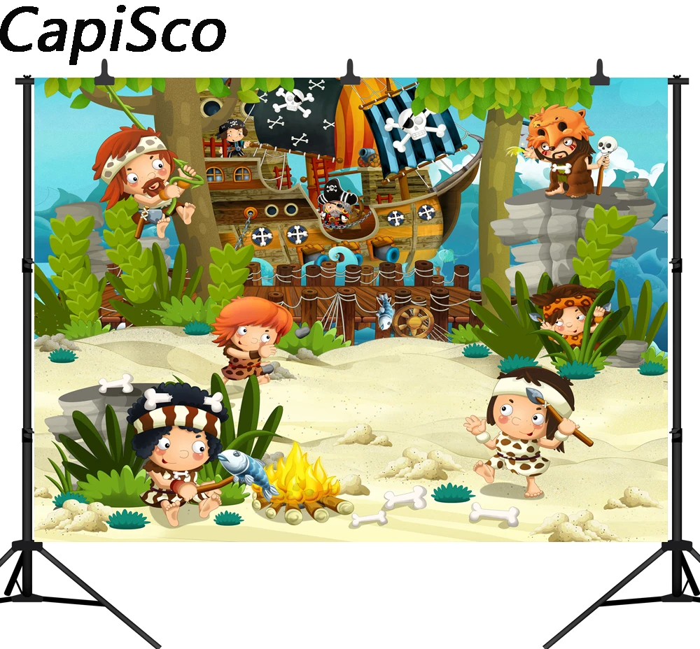 

Capisco Pirate Aboriginal Scene Baby Birthday Party Photography Backdrops Customized Photographic Backgrounds For Photo Studio