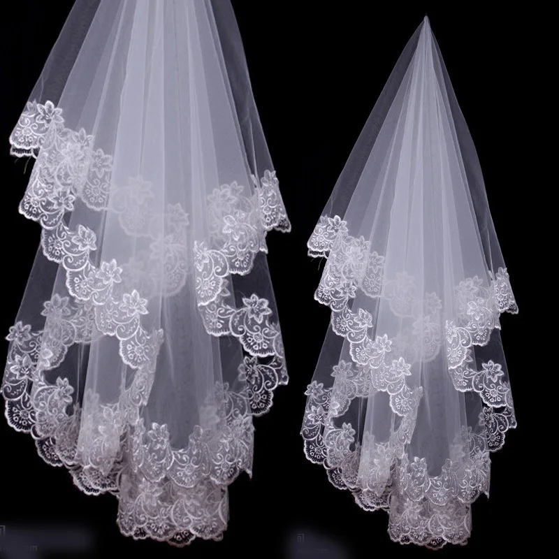

New 3 M Long Tail Wedding Dresses Gauze Accessories Cathedral Bride Wedding Dress Big 3d Embroidere Lace Fabric For Vintage Veil