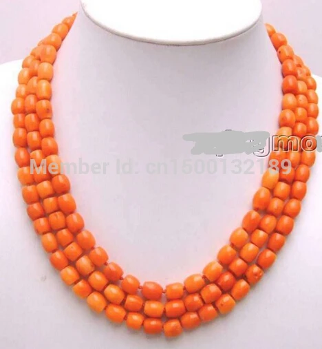 

FREE SHIPPING>>>@ j0047 SALE 8mm Pink Knobble High quality Natural Coral 3 strands necklace
