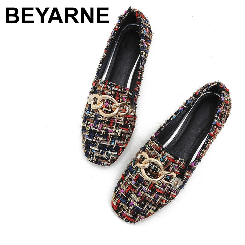

BEYARNEMicrofiber mixed color moccasins womenbrandshoes sequinedvelvet plaid loafers ballet flats ladies luxury flat espadrilles