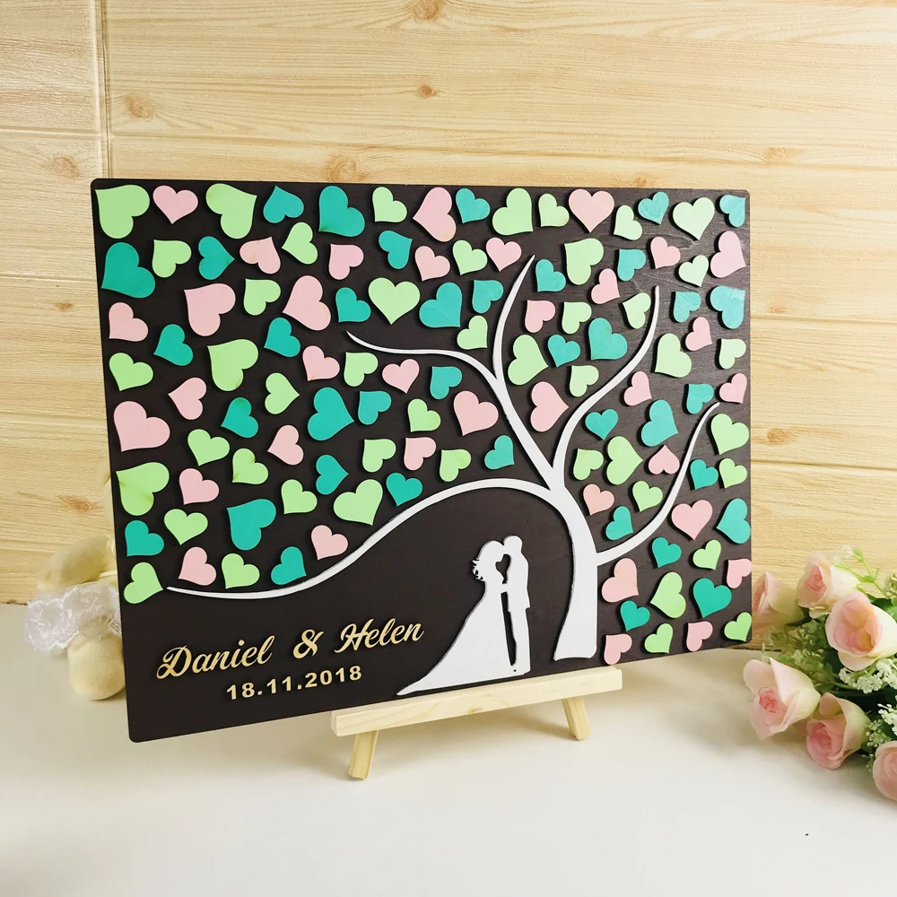 3D Tree Wedding Guest Book,Personalized Name & Date Signature Wedding Guest Book,Rustic Bride & Groom Guest Book Silhouette (1)