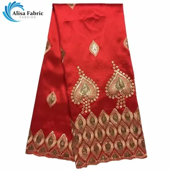 

Beautiful Red George Wrapper Fabric With Sequins 5 Yards Embroidery African George fabric High Quality For African Party Dress