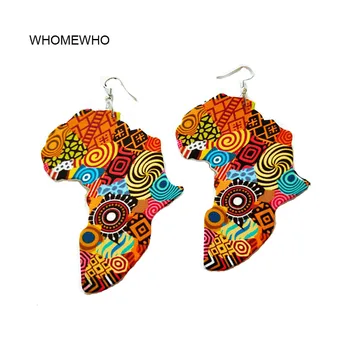 Tribal Wood mapa afryki DIY kolorowe malowanie Afro Vintage kolczyki okrągłe drewniane Boho afryki Bohemia ucha biżuteria dodatki na imprezę tanie i dobre opinie whomewho Ze stopu żelaza CN (pochodzenie) Etniczne moda AB-ER0503 kolczyki wiszące ROUND Drewna Kobiety
