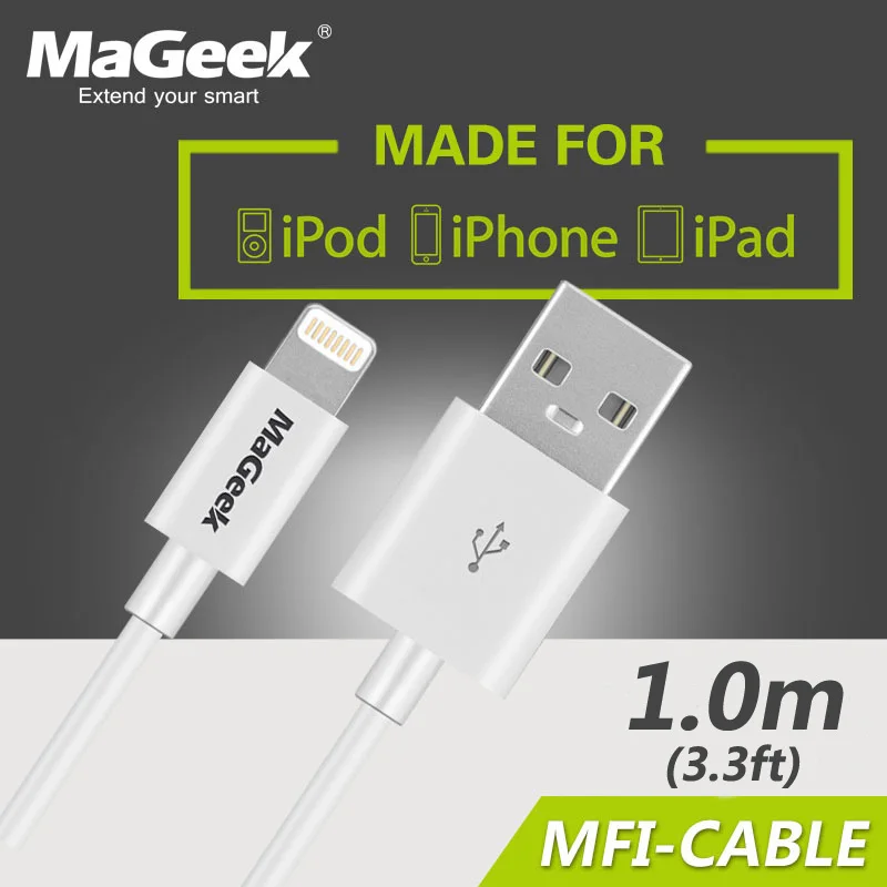 MaGeek 1,0 m/3.3ft кабели для мобильных телефонов MFi Lightning-USB кабель для iPhone 6 6s 5S iPad 4 mini Air 2 iOS 8 9 10
