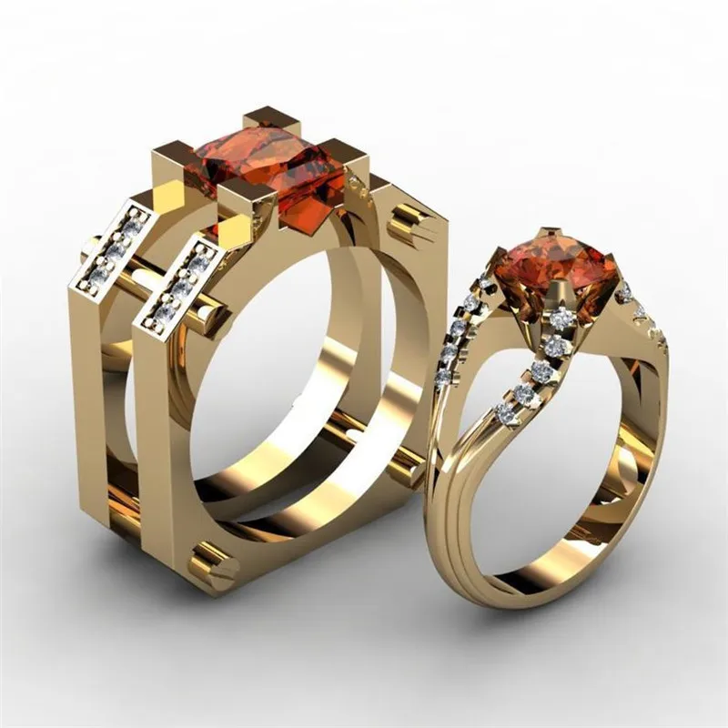 

Yobest Classic Wedding Rings for Women Men Gold Red Tone Couple Rings Simple Plain Bands Anniversary Gift