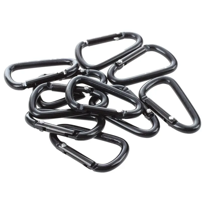

10 Pcs Black D Shaped Aluminum Alloy Carabiner Hook Keychain