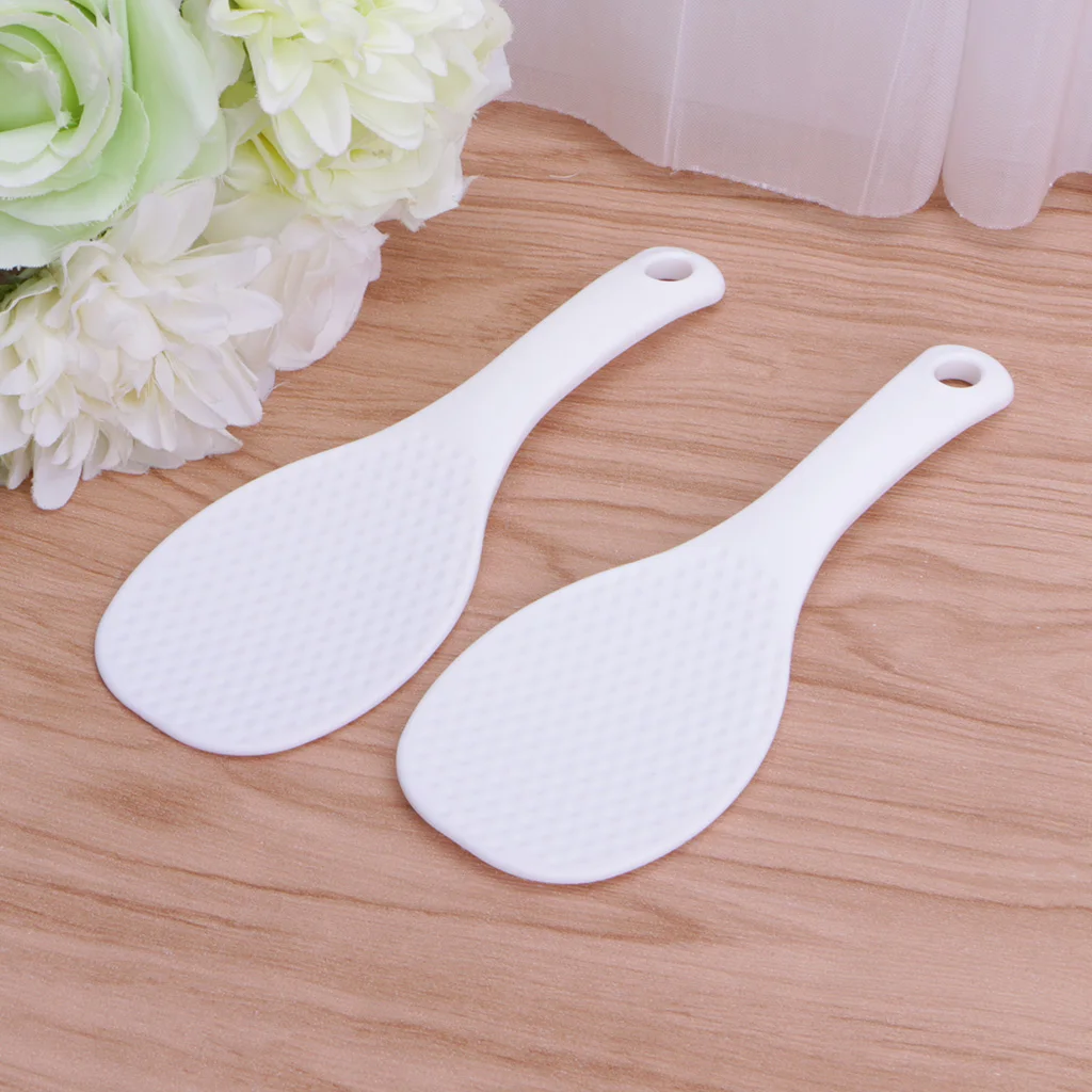 2Pcs Kitchen Non Stick Rice Paddle Hand Roll Spoons White Plastic Meal