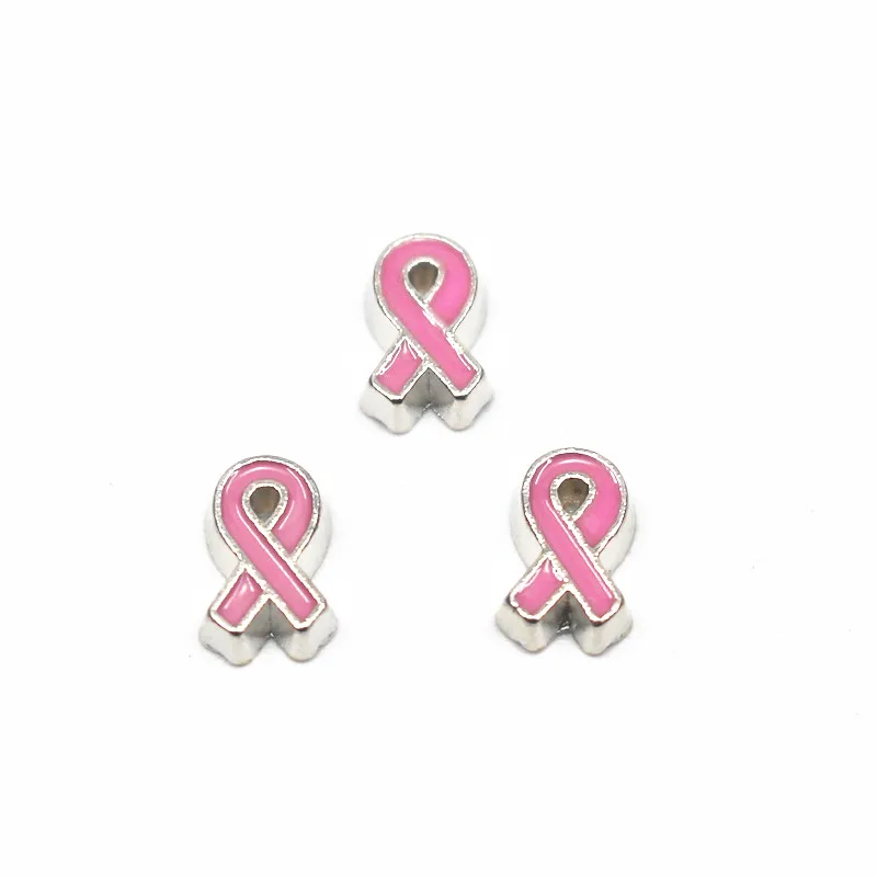 

20pcs/lot Metal Enamel Pink Breast Cancer Awareness Ribbon Floating Charms For Glass Floating Lockets Women Necklace DIY Jewelry