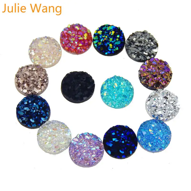 Julie Wang, 100 шт, 8 мм, резиновые друзы, круглые Кабошоны, камея для шармов, ювелирные браслеты и кулоны, изготовление аксессуаров - Цвет: Randomly Mixed 12mm