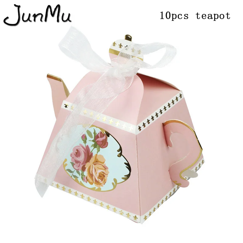 pink teapol 10 шт. картонные коробки для конфет Чайная Вечеринка предложение свадьба подарки для гостей свадебный душ день рождения коробка конфет сувениры украшения - Цвет: pink teapol