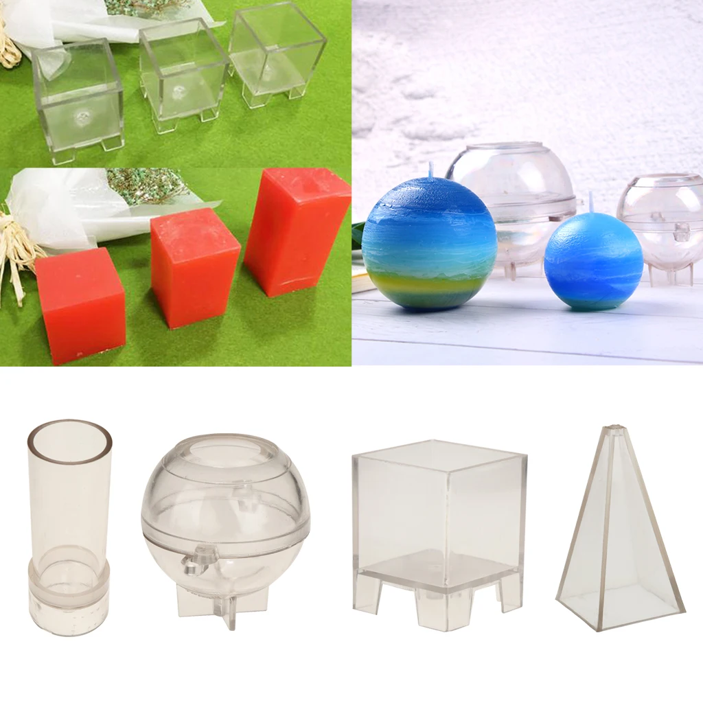 Pillar and Cube Candle Mould for DIY Handmade Candles Crafts Candles Making CUTICATE 4 Pieces Durable Plastic Mold Clear Ball Sphere Pyramid 