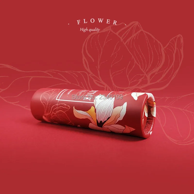 Empty Paper Lipstick Tube 12.1mm Red Flowers Lipbalm Tube Empty Cosmetic Container Red Magnolia Papery Lipstick Container (4)