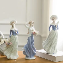 Rural cerámica niñas dama figurines artesanías de decoración del hogar decoración de la habitación kawaii ornamento porcelana figurines estatua del jardín de la vendimia