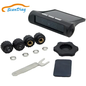 

TPMS Solar Power Smart Car Tire Tyre Pressure Monitoring System Wireless Alarm Warning with 4 Sensors BAR PSI LCD Display