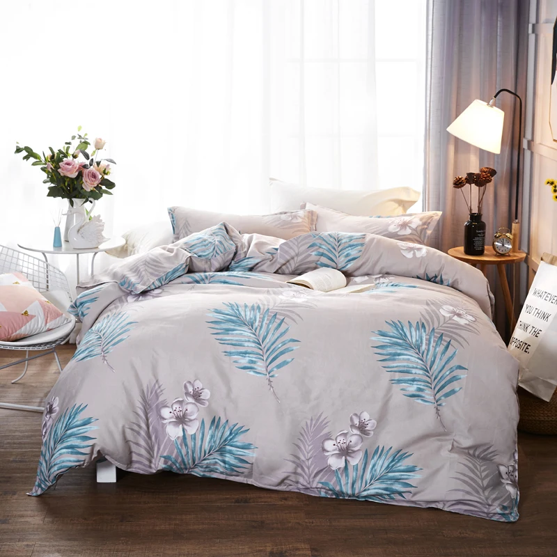

Light Gray Green Leaves Pattern Bedding Sets Set Reactive Polyester Printing Hot Sale Comforter Bed Set Queen Fuhout Comforter