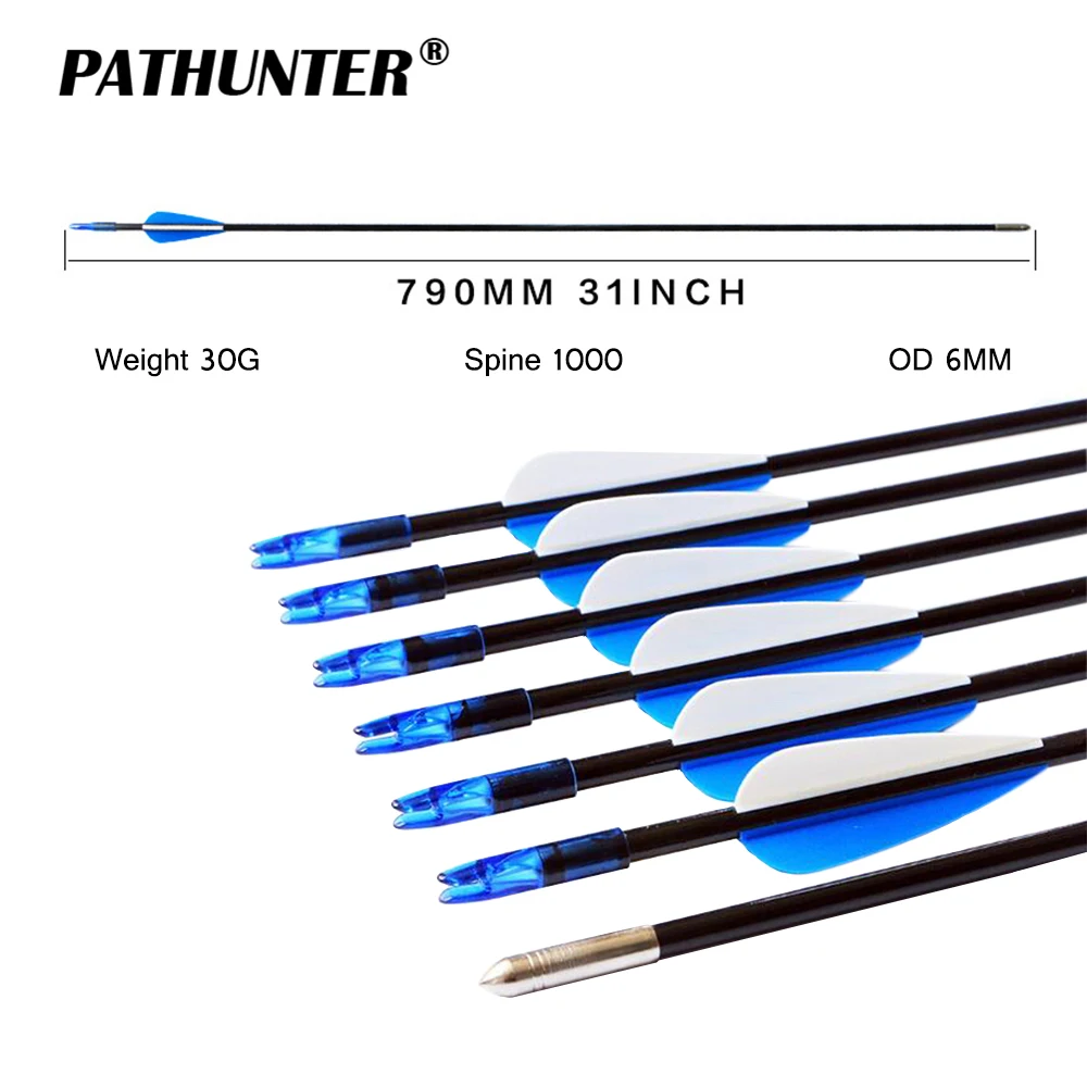 

PATHUNTER Wholesale 12PCS 6MM 31" Spine1000 Fiberglass Arrow For Recurve Bow Arrow Long Bow Practice Hunting Archery