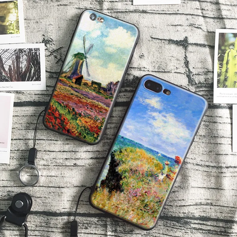

Claude Monet Painting Free Hang Rope Tpu Soft Silicone Mobile Phone Case Cover Shell bag For Apple iPhone 5 SE 5S 6 6S 7 Plus
