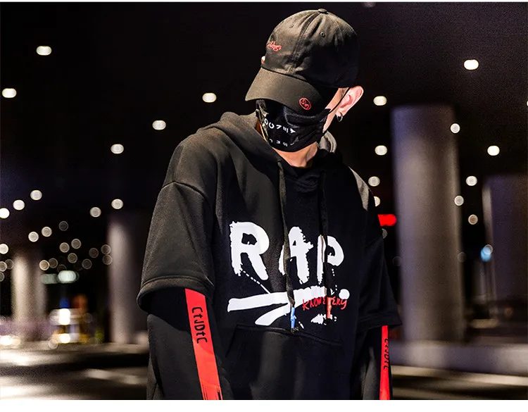 Хлопковая толстовка в стиле хип-хоп с принтом Rap, Мужская Осенняя черная уличная одежда, забавные мужские топы, спортивный костюм, черные пуловеры с капюшоном в стиле Харадзюку