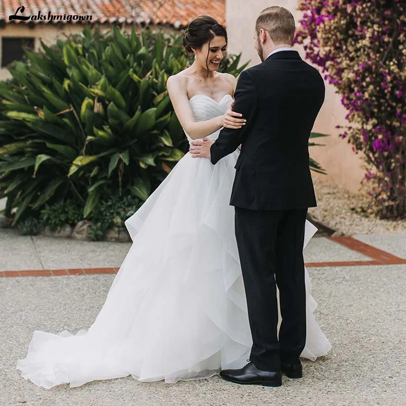 Белые пляжные свадебные платья с свадебное платье с оборками Vestido De Casamento элегантное Тюлевое свадебное платье в пол