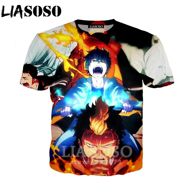 

LIASOSO 2019 Summer New Men Women Fashion Sweatshirt 3D Print Anime Blue Exorcist Short Sleeve T-Shirt Unisex Top Pullover A184