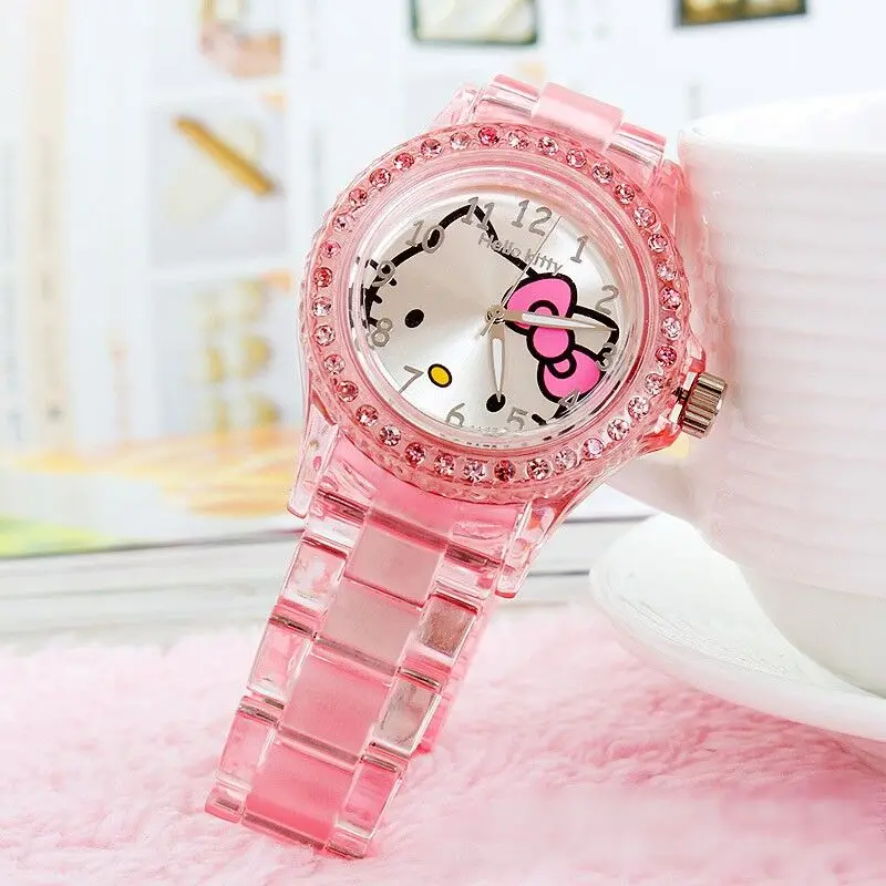 Детские часы для девочек с прозрачными кристаллами, мультяшными розовыми котятами, школьные часы, детское праздничное платье для девочек