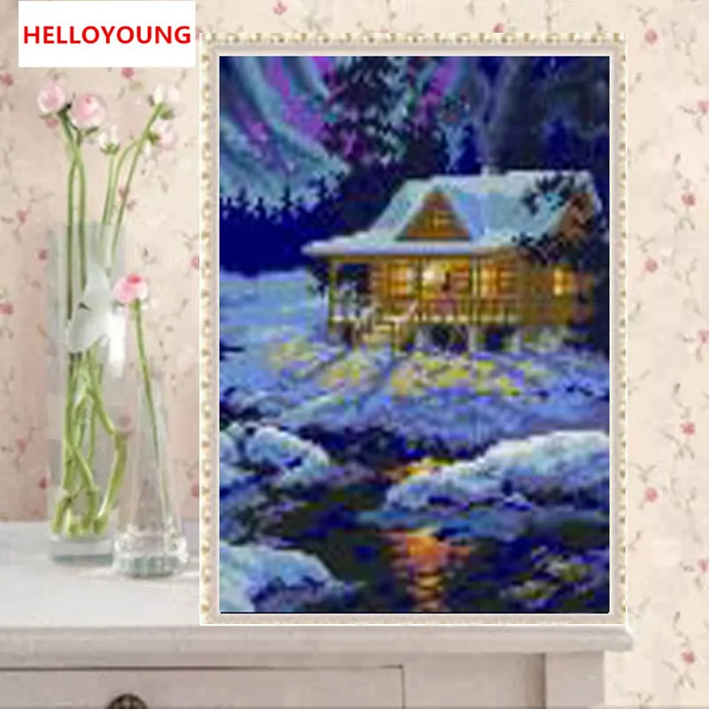 Ygs 462 Diy Full 5d Diamond Embroidery The Log Cabin Round Diamond