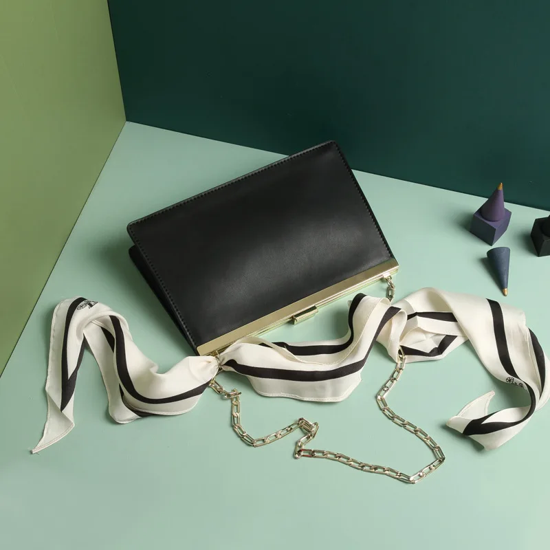 Black with Ribbon Шарф лента рамка сумки для женщин натуральная кожа роскошные сумки женские сумки дизайнерские цепи женские сумки через плечо - Цвет: Black with Ribbon