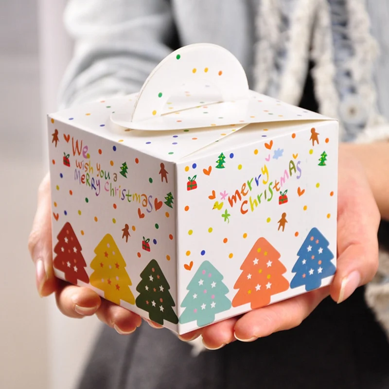 

1Pc Colorful Merry Christmas Candy Box Portable Cube Package Cookies Boxes Kids Party Decoration Xmas Paper Gift Box