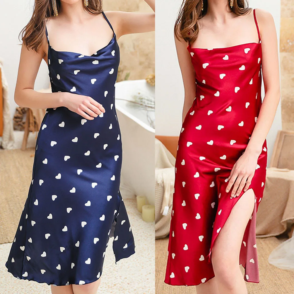 

Woman Summer Nightdress Sling Backless Wave Point Nightdress Comfortable Trend Multicolor Women'S Underwear Jockstrap*