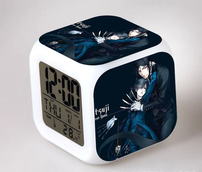 02 Kuroshitsuji ночник despertador светодиодный Будильник 8*8*8 см куб пластик электронные настольные часы Дети часы-лампа дропшиппинг - Цвет: 02