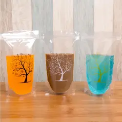 100 упак., 450 мл модные дерево напечатаны Дизайн самонесущие Пластик Напиток Упаковка Сумка для напитков воды сок Кофе