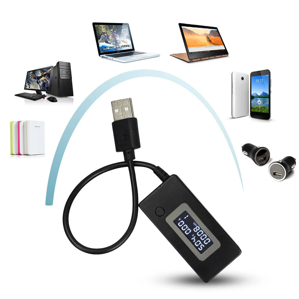 Черный ЖК цифровой микро USB детектор тока и напряжения Мобильная мощность