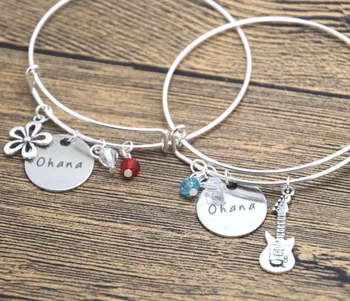 

24pcs/lot Ohana friendship bracelet Ukulele charm Hawaiian Flower Best friend Sister Family bangle.