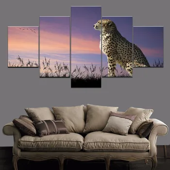 

Wall Art Pictures Modular Canvas Art Modern Home Decorative 5 Pieces Animal Cheetah Painting For Living Room HD Printed Poster