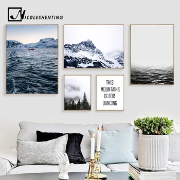 

Foggy Forest Mountain Canvas Poster Nordic Wall Art Print Ocean Landscape Painting Decorative Picture Modern Home Decoration