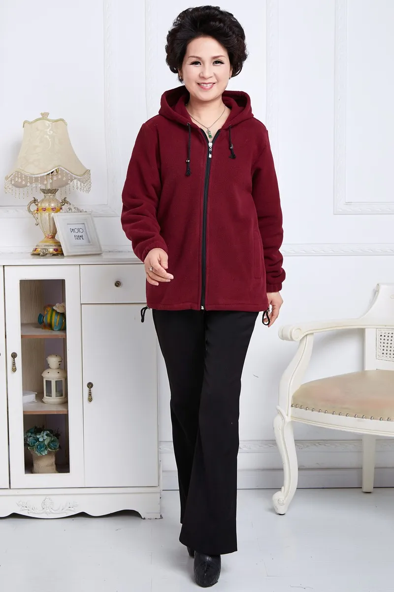 Spring Autumn Casual Ladies Hooded Warm Fleece Jackets Dark Red Blue Purple Gray Hood Coat Middle Aged Women Plus Size Overcoats 5XL (37)