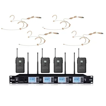 

Bolymic Professional 4 Channel Wireless Microphone system UHF headset mics stage Vocal microphone for karaoke meeting school DJ