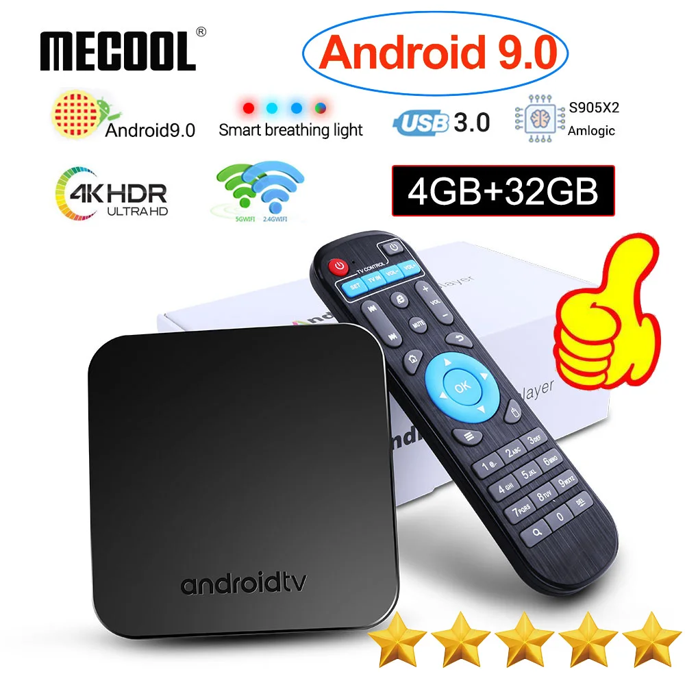 

Android 9.0 Mecool KM9 TV Box 4GB DDR4 32GB TV Box Amlogic S905X2 2.4G/5G Dual WiFi Media Player Android TV Box Support Russian