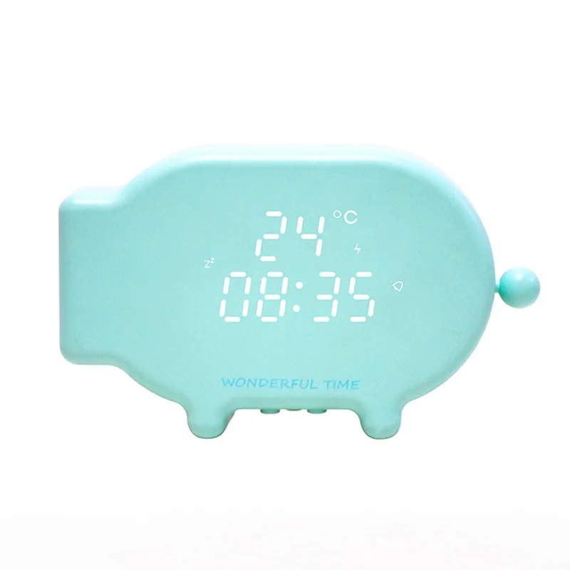 

Multifunction Cartoon Pig Alarm Clock Temperature Lamp Function USB Charge Clock for Bedroom HYD88
