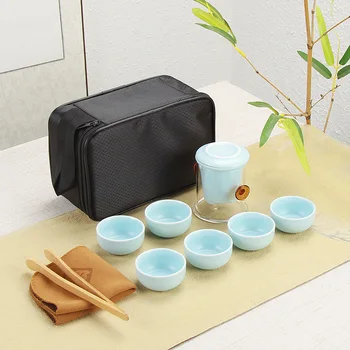 

One pot of matte ceramics and six cups of gift tea set travel tea set car portable bag