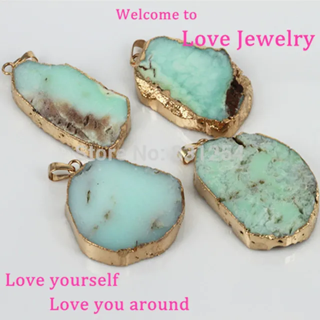 1pc Natural Stone Pendant Light Green Female Slice Crystal Charm 1pc Natural Stone Pendant Light Green Female Slice Crystal Charm Gold Color Quartz Druzy Gem For Necklace Women Jewelry