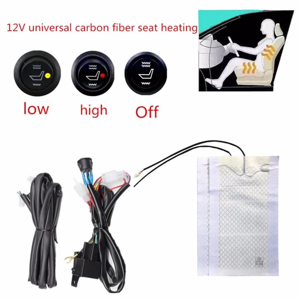 

2 seats installed car seat heater universal round switch carbon fiber heated pads seat warmer 12 cars Seat heating Quickly send