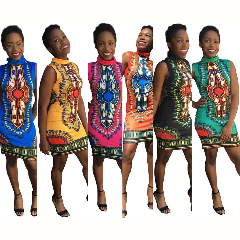 

2019 African Clothing Dress Rushed Sexy Tight Folk Style Classic High Elastic Stamp Slim Package Hip Women Dashiki Clothes